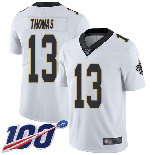 Men New Orleans Saints Limited White Michael Thomas Road Jersey NFL Football #13 100th Season Vapor Untouchable Jersey